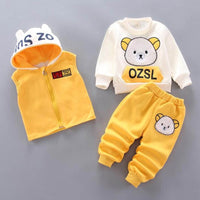 Baby Boys And Girls Clothing Set Tricken Fleece Children Hooded Outerwear Tops Pants 3PCS Outfits