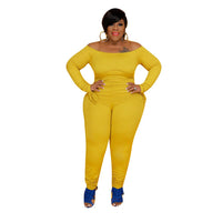 Sexy Plus Size Jumpsuit Overalls for Women  Off Shoulder Bandage Long Sleeve Romper