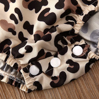 2Pcs Newborn Baby Girl Leopard Jumpsuit Headband Clothes Ruffles Short Sleeve Patchwork Backless Bodysuits 0-24M