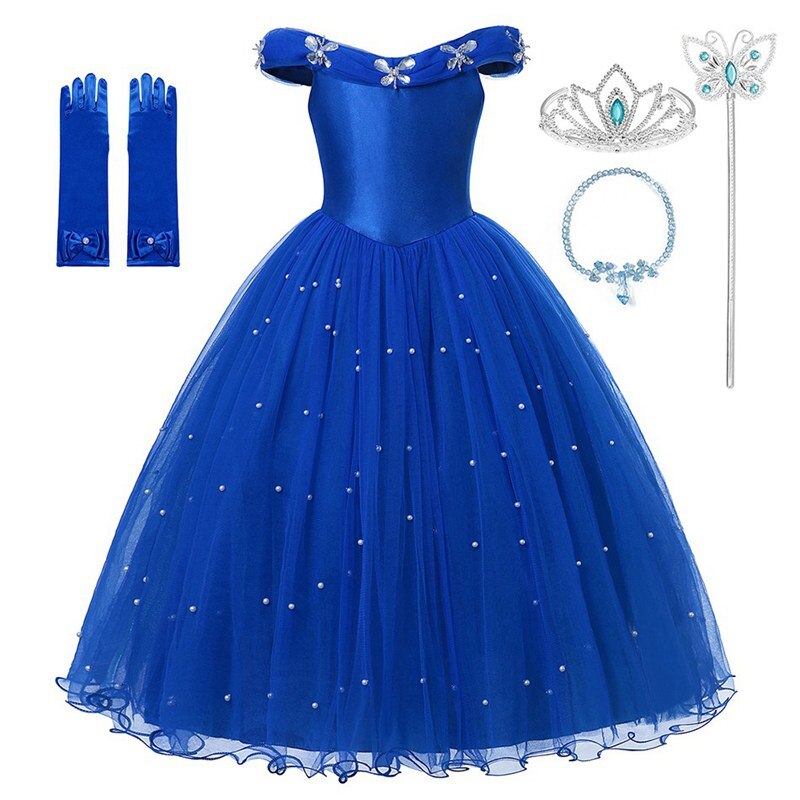 Disney Girls Cinderella Cosplay Costume Dress Kids Sleeveless Princess Party Dresses for Baby Girl Halloween Birthday Clothes