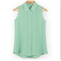 New Fashion Work Wear Office Tops Blouses Summer Turn Down Sleeveless Women Chiffon Shirt Slim Shirts Colors Female Camisa Vest