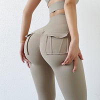 SOISOU Nylon Leggings Women's Pants Sport Yoga Pants Sexy Tight High Waist Elastic Women's Panties Pocket legging mujer