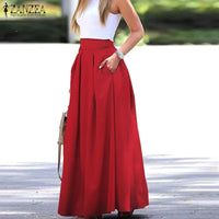 Elegant Women's Maxi Skirts ZANZEA Autumn Pleated Sundress Casual High Waist Long Vestidos Female Solid Faldas Saia