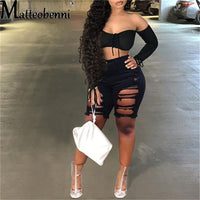 Sexy Knee Length Ripped Denim Shorts Women Push Up Stretch High Waist Biker Short Jeans Ladies 2021 Summer Street Black Shorts