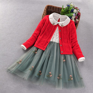 Elegant Girls clothing set new 2022 spring autumn Kids princess coat+dress 2Pcs suit for girl party children clothes 3 5 8 9Year