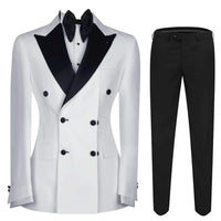 Wholesale Black and White Double Breasted Wedding Suits for Men Peaked Lapel Slim Fit Tuxedos 2 Pieces Fashion Casual Suits