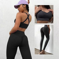 Women Seamless Suit Sportswear Sport Bra and Pants Booty Scrunch Tights Yoga Clothes High Elastic Gym Set Fitness Workout