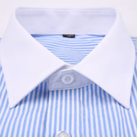 Men&#39;s Classic French Cuffs Striped Dress Shirt Single Patch Pocket Standard-fit Long Sleeve Wedding Shirts (Cufflink Included)