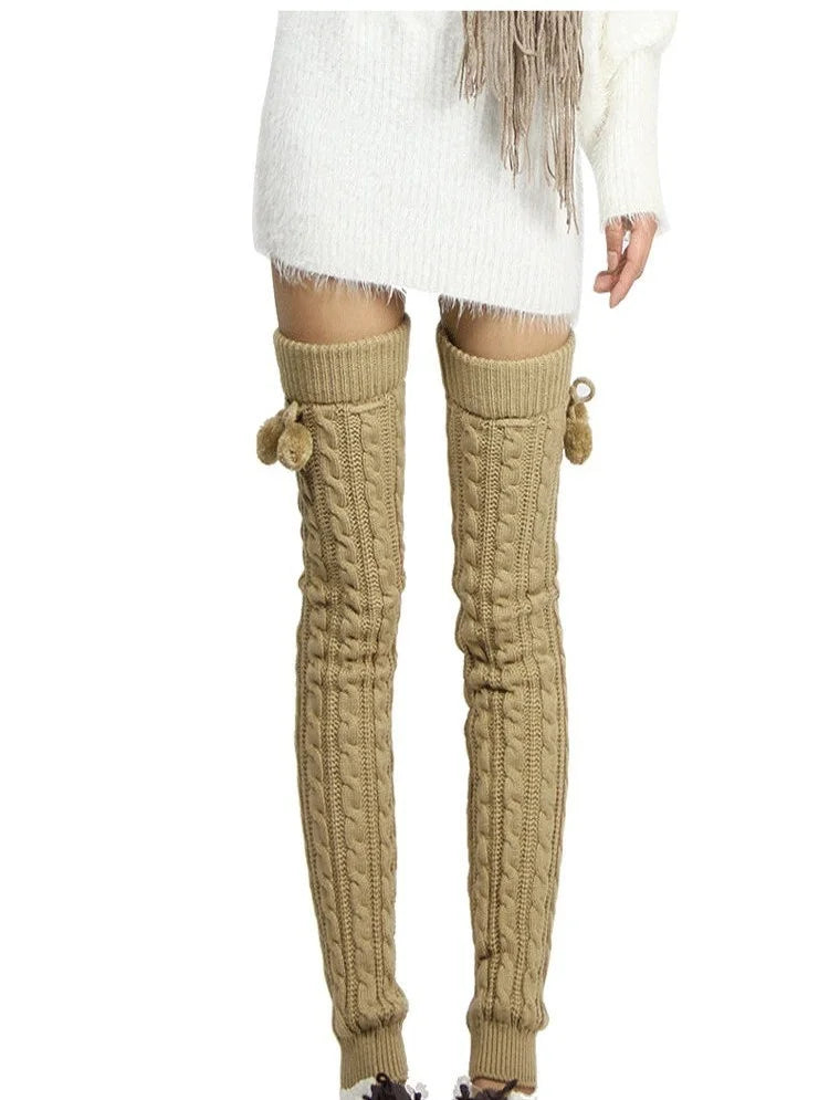65cm Women's Long Leg Warmers Thickened Over Knee Warm Boot Cover Lolita Knitted Crochet Socks Boot Cuffs Pile Socks Party Dance