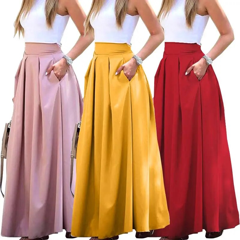 Elegant Women's Maxi Skirts ZANZEA Autumn Pleated Sundress Casual High Waist Long Vestidos Female Solid Faldas Saia