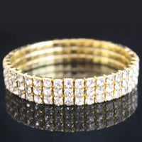 TREAZY 1-10 Rows Rhinestones Bridal Wedding Bangles Gold/Silver Color Crystal Stretch Bracelet Women Wristband Elastic Jewelry
