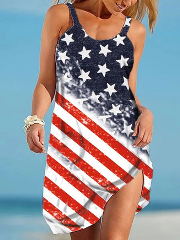 Summer Sexy Beach Dress USA Flag 3D Printed Women Spaghetti Strap Dresses Streetwear Colorful Sunflowers Boho Female Party Dress