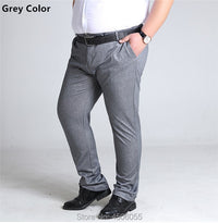 Plus Size Mens Trousers Work Pants Grey Black Dark Blue Elastic Straight Business Clothing