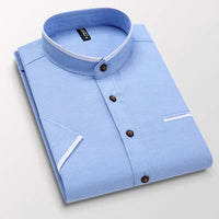 2020 New Summer Men Short Sleeve Shirt Stand Oxford Fashion Causal Dress Business Male Shirts Man Brand Clothes 5XL SH017