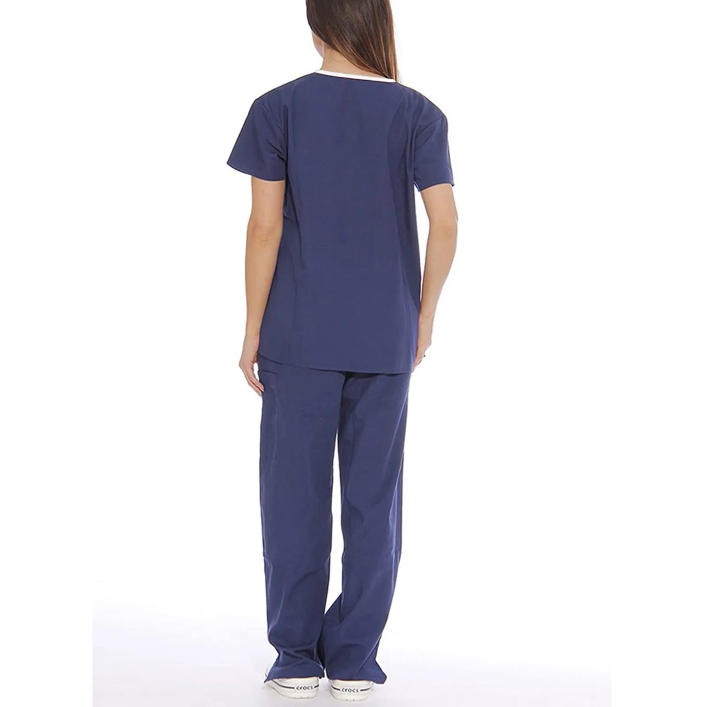 Women Scrub Set Nurse Uniforms Mock Wrap V Neck Scrub Suit Short Sleeve Dentist Workwear Elastics Scrub Pants Drawstring A50