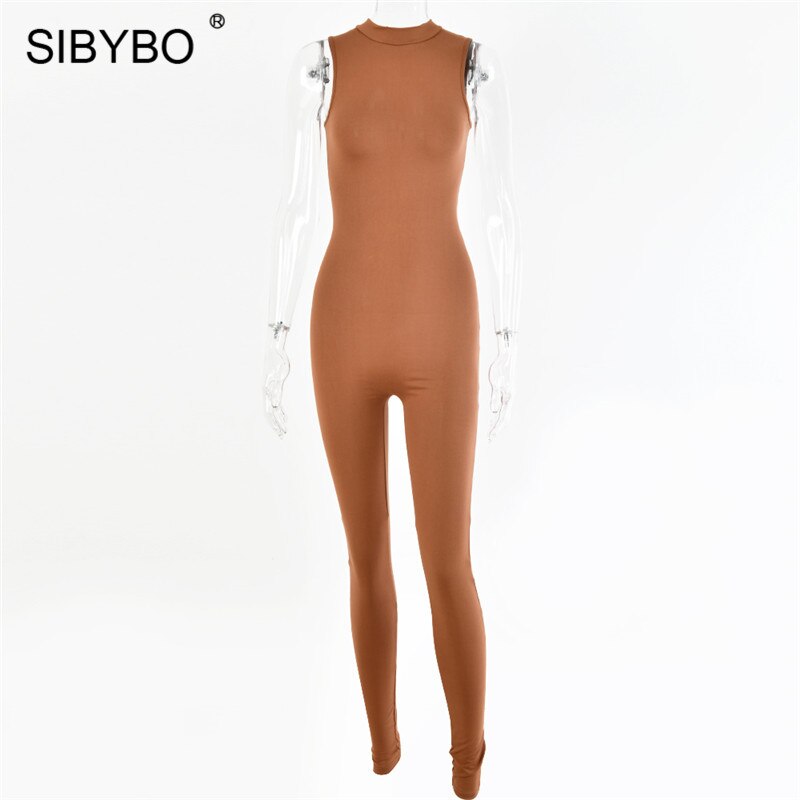 Sibybo Black Sleeveless Summer Jumpsuit Rompers Womens 2022 Zipper Activewear Slim Jumpsuit Femme Fitness Sport Casual Overalls