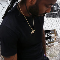 Personalized AK47 18K Gold Plated Rifle Charm HIP HOP Punk Jewelry Rope Chain ZIRCON Iced Out CZ Gun Pendant Necklace for Men