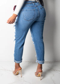 New Sexy Mid Waist boyfriend jeans for women Vintage Denim Pants Hole Destroyed Pencil Pants Casual Trousers summer Ripped Jeans