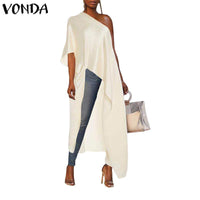 VONDA Long Blouse Women Asymmetrical Tunic Tops Summer Sexy Off One Shoulder Party Shirts 2023 Holiday Beach Oversized Blusas