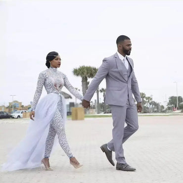 Elegant Pearls Long Sleeves Jumpsuit Sexy Elatic Women Singer Outfit Birthday Celebrate Evening Party Wear