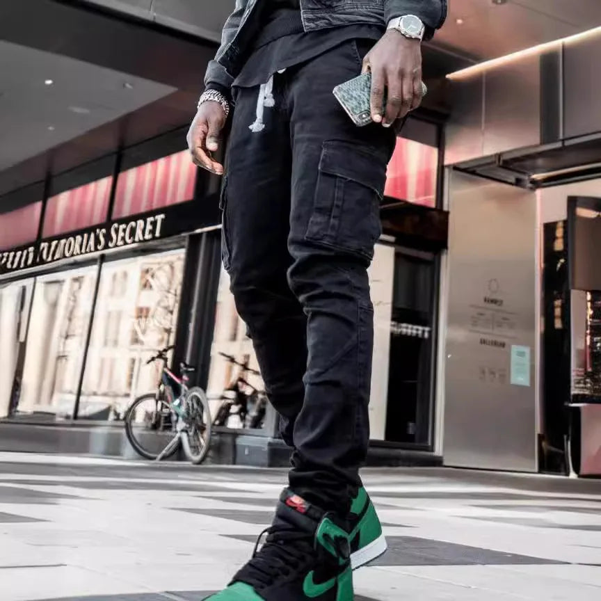 Slim Fit Straight Leg Custom Denim Jeans Men's Pencil Pants Fit Slim Skinny Solid Color Zipper Pockets Men Fashion Casual Jeans