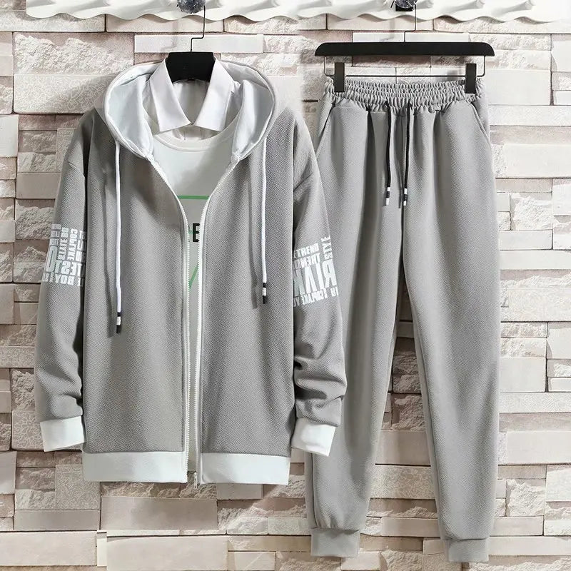 Spring Autumn Men's Sets Japan Style Long sleeve Hoodies Coat+ Elastic Waist jogger Casual Pants Fashion Sets Men Clothing Sets