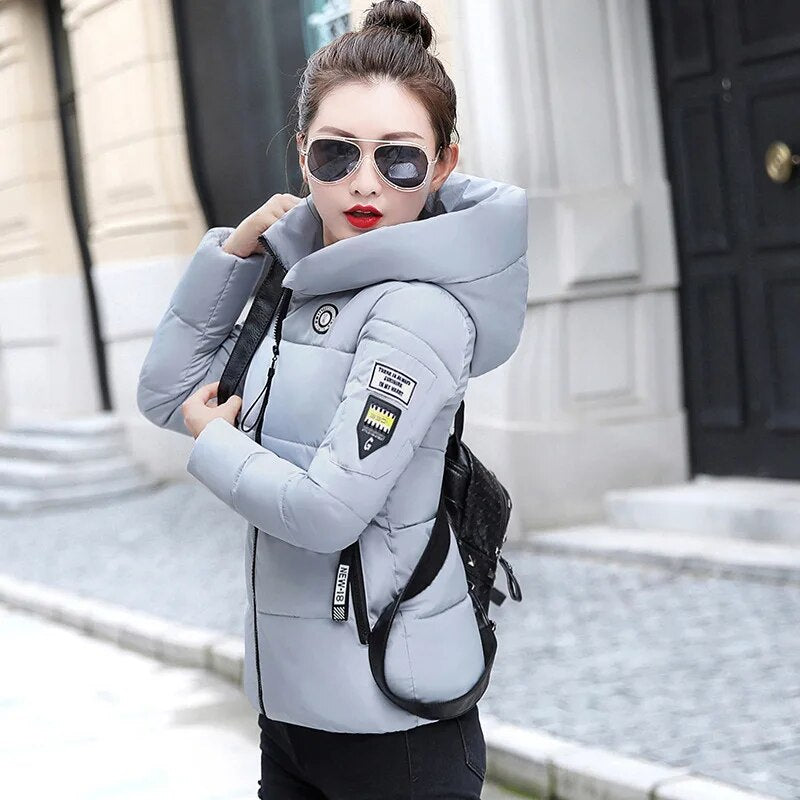 Slim Winter Women Hooded Down Jacket Casual Long Sleeve Zippers Short Outerwear Female Korean Warm Down Coat Tops Parkas Outwear