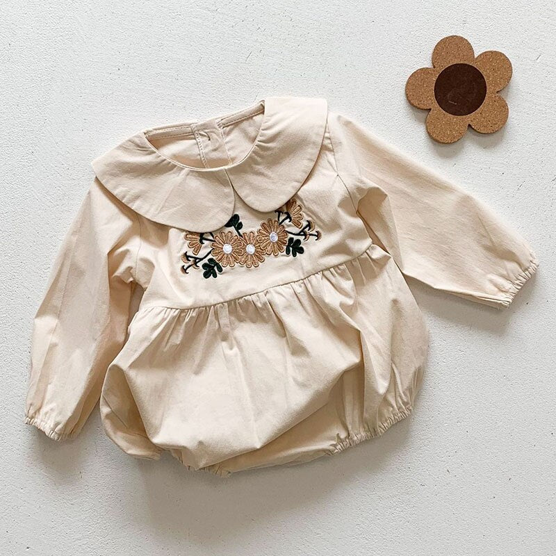 2021 New Autumn Kids Girl Long Sleeve Embroider Rompers Spring Infant Baby Girl Romper