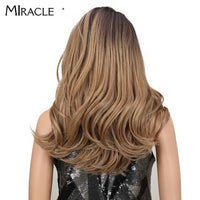 Miracle 20&quot; High Temperature Fiber Hair Omber Gold Wavy Hair Long Loose Wavy Wigs Blonde Synthetic Lace Wig For Black Women