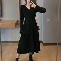 Knitted Dress Women Casual Long Sleeve Vintage Elegant Office Sweater Dress Female 2021 Autumn One Piece Dress Korean Outerwear