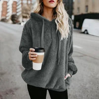 Winter Women Sherpa Hoodies Oversized Fleece Hooded Pullover Loose Fluffy Coat Warm Streetwear Hoodies