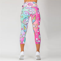 FCCEXIO New Style Fashion Elastic Force Fitness Women Leggings Workout Pants Sporting Skinny Leggings Rainbow Unicorn Leggins