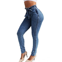 Women's Casual Hip-lifting Slim-fit Jeans Stretch Fringed Belt Pencil Pants High-waisted Denim Trousers Jeans for Women