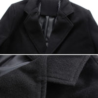 Fashion Men Jacket Winter Solid Color Long Woolen Coat Single Breasted Jacket Overcoat Men's long stand-up collar coat