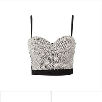 Irene Tinnie Hand-made Pearls Jewel Diamond Bralet Women&#39;s Bustier Bra Wedding Party Corset Cropped Top Vest Plus Size