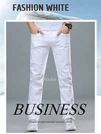 White Jeans Men Plus Size 36 38 40 Loose Oversized Red Trousers Stretched Denim Mens Casual Slim Fit Straight Elastic Man Pant