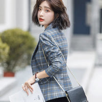 High-quality Plaid Jacket Vintage Plaid with Pocket Office Lady Casual Style Blazer Women Wear Single Button Suits Coat P342