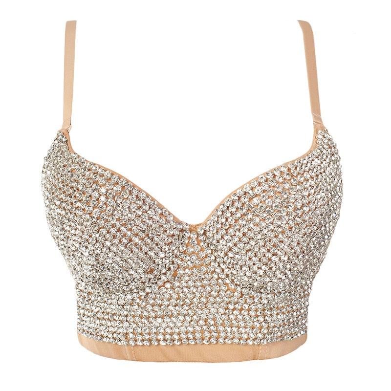 Irene Tinnie Hand-made Pearls Jewel Diamond Bralet Women&#39;s Bustier Bra Wedding Party Corset Cropped Top Vest Plus Size