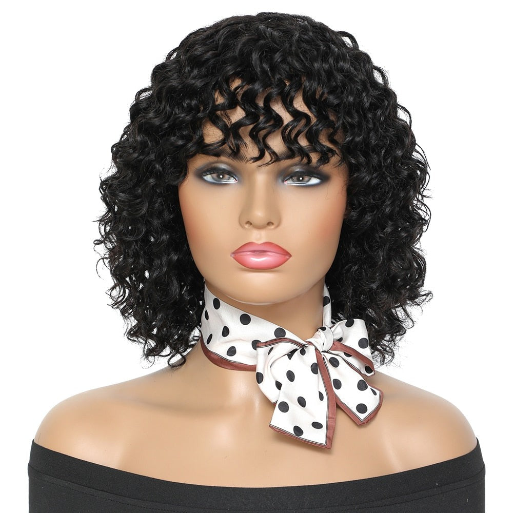 Afro Curly Wig Human Hair Full Wig 100% Real Hair Afro Curls Wigs For Black Highlight Women