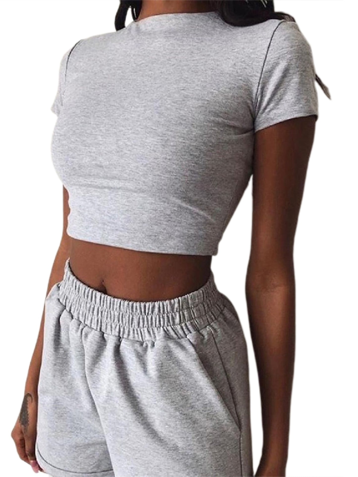 New Summer Women Short T-Shirts Casual Two Piece Clothing Tracksuit Pockets Loose Tops Shorts Set Female O-Neck Casual Sets