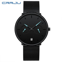 Mens Watches CRRJU Full Steel Casual Waterproof Watch for Man Sport Quartz Watch Men&#39;s Dress Calendar Watch Relogio Masculino