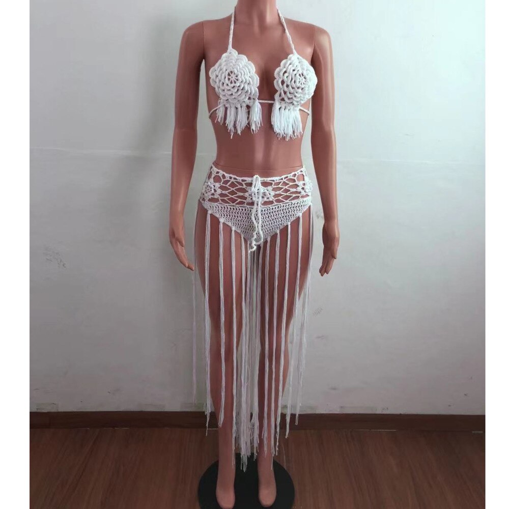 Crochet Hollow Out Two Piece Dress Women Deep V-neck Sexy Beach Halter Mega Mart Center Crochet Hollow Out Two Piece Dress Women Deep V-neck Sexy Beach Halter Mega Mart Center