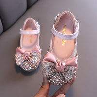 New Children Leather Shoes Rhinestone Bow Princess Girls Party Dance Shoes