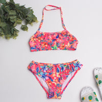 Children Girls Bikini Set 2023 Falbala Two-Pieces Swimming Suit Summer Halter Kids Girl Swimwear Swimsuit Bandage Bathing Suit