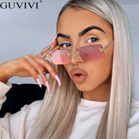 Rimless Diamond Sunglasses Women 2021 Rectangle Steampunk Sun Glasses Crystal Vintage Rhinestone Glasses Eyewear UV400 Oculos