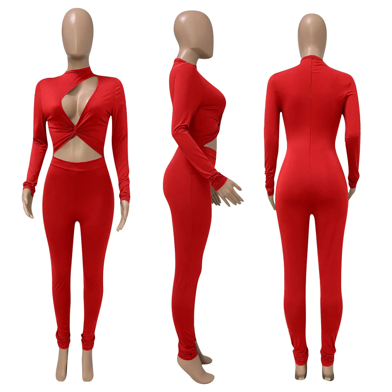 Sexy Cut Out Twist Rompers Womens Jumpsuit Casual Sport Fitness Hollow Out Long Sleeve Leggings Club Party Soft Women Overalls