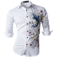 Sportrendy Men&#39;s Shirt Dress Casual Long Sleeve Fashion Dragon Stylish JZS091 Black