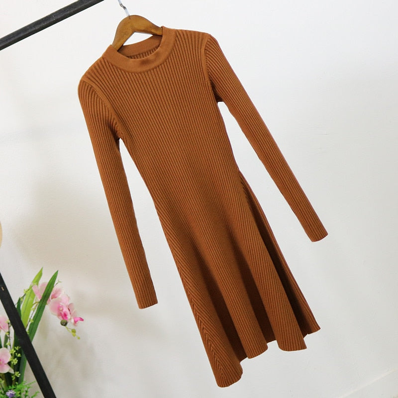 Women Long Sleeve Sweater Dress Women&#39;s Irregular Hem Casual Autumn Winter Dress Women O-neck A Line Short Mini Knitted Dresses