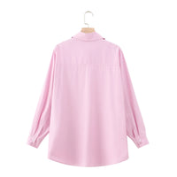 PB&ZA Women 2026 Spring New Fashion Cotton Lapel Poplin Loose Blouses Vintage Long Sleeve Female Shirts Blusas Chic Tops