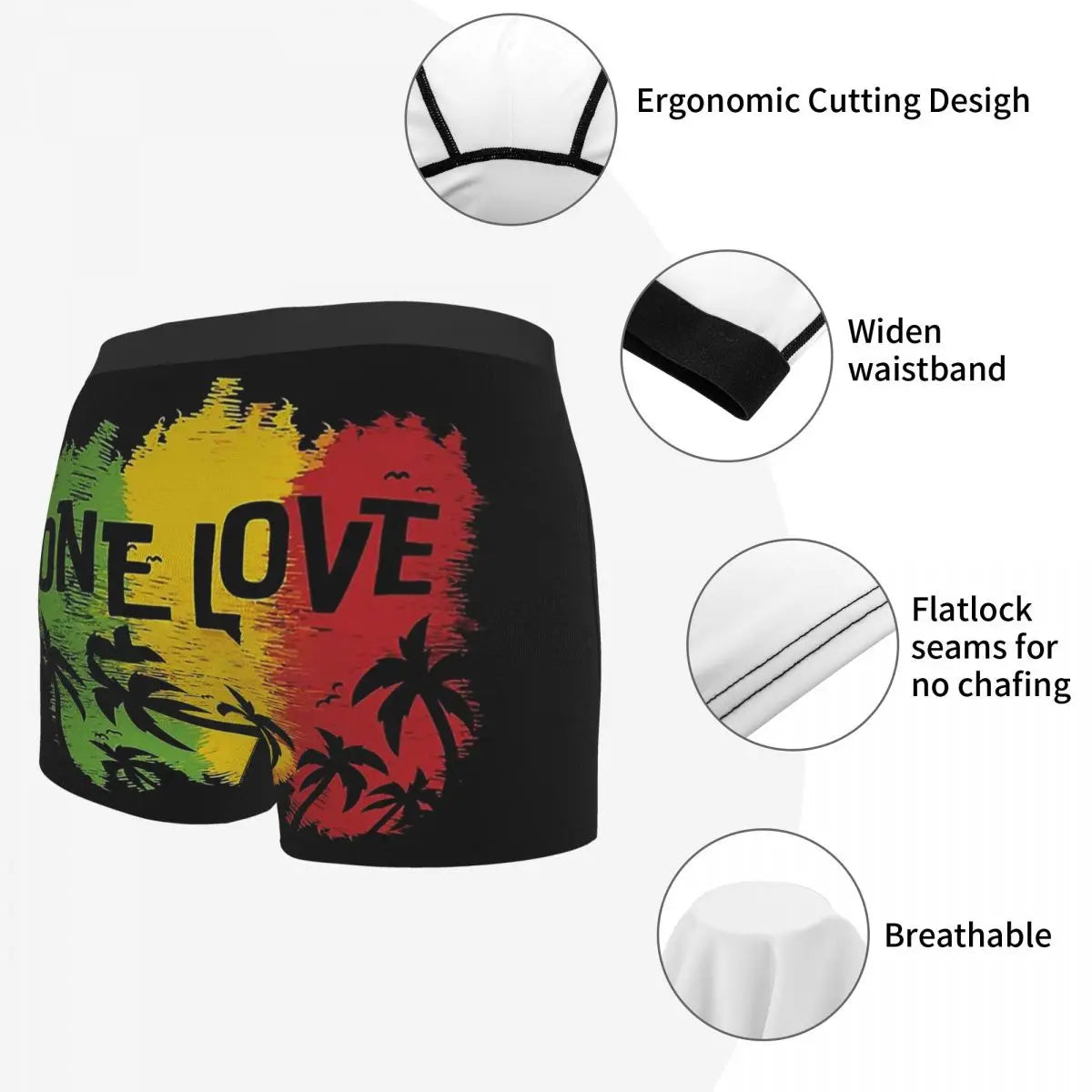 One Love Music Reggae Rasta Flag Underpants Breathbale Panties Man Underwear Comfortable Shorts Boxer Briefs